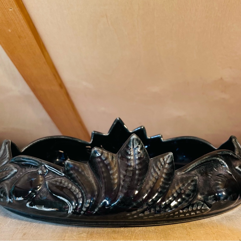 Vintage Black and Gray Glazed Ceramic Pottery Dish - Picture 2 of 7